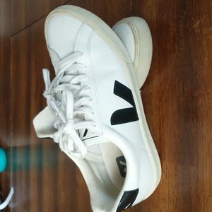 Veja white and black leather tennis shoes women's size 8